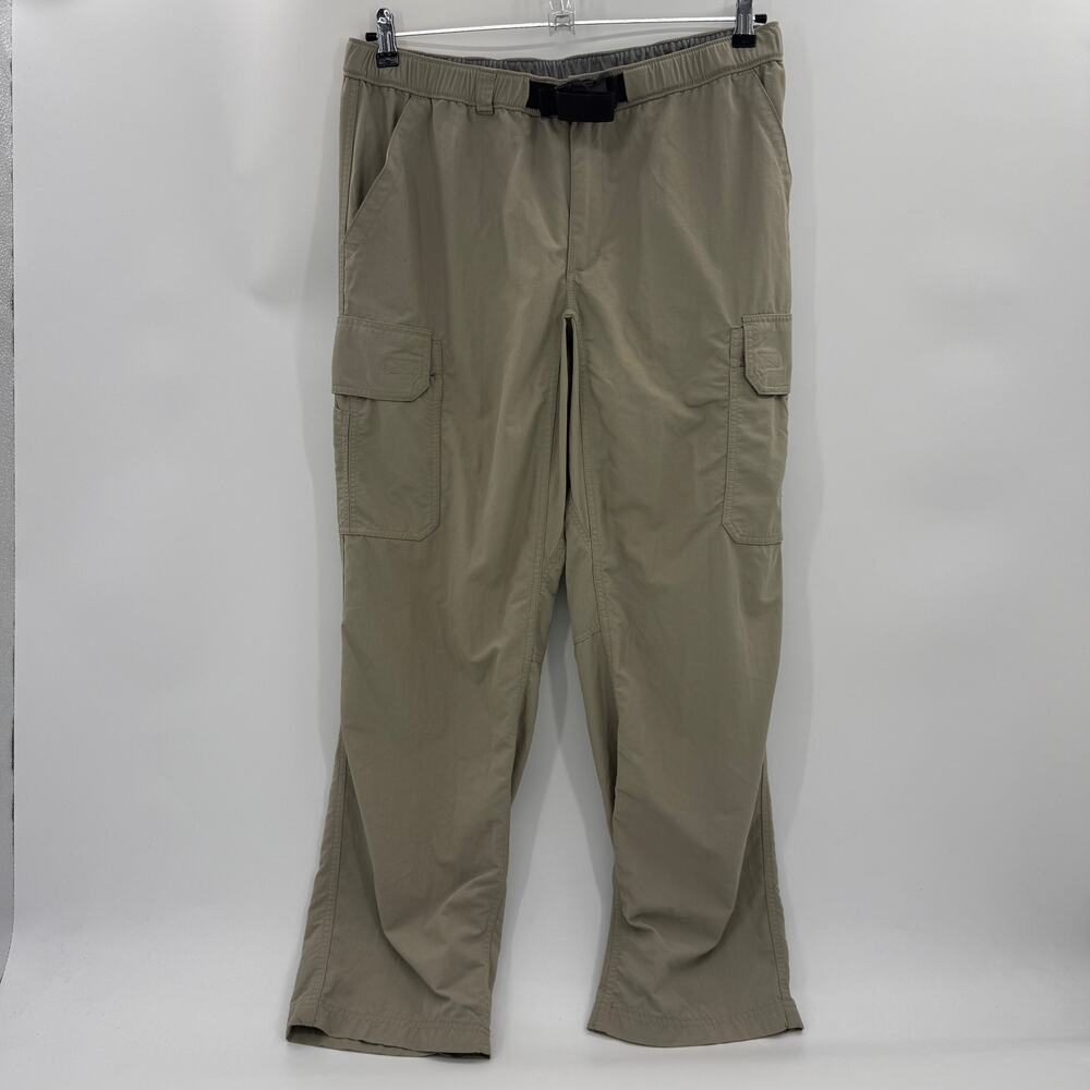 DULUTH Outdoor Khaki Cargo Pants Size L Elastic Waist Belt Lightweight Nylon
